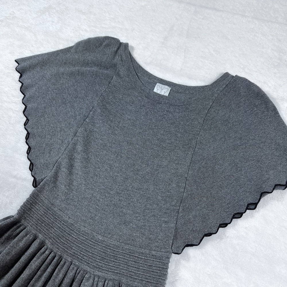 Ella Moss Dress Womens 14 Grey Sweater‎ Knit Short Flutter Sleeve Butterfly